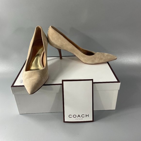 COACH BEIGE SUEDE LEATHER PUMPS HEALS NEUTAL COLOR, SIZE 6B - Picture 1 of 12
